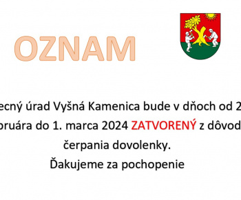 Aktuality / Oznam o čerpaní dovolenky - foto