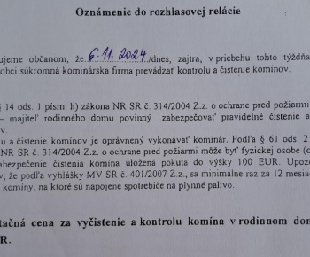 Aktuality / Oznam - čistenie a kontrola komínov  - foto