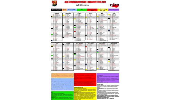 Harmonogram zvozu odpadu na rok 2023